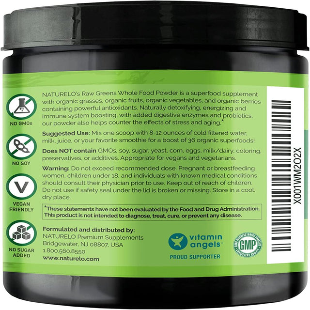 NATURELO Raw Greens Superfood Powder - Wild Berry Flavor - Boost Energy, Detox, Enhance Health - Organic Spirulina - Wheat Grass - Whole Food Nutrition from Fruits & Vegetables - 30 Servings