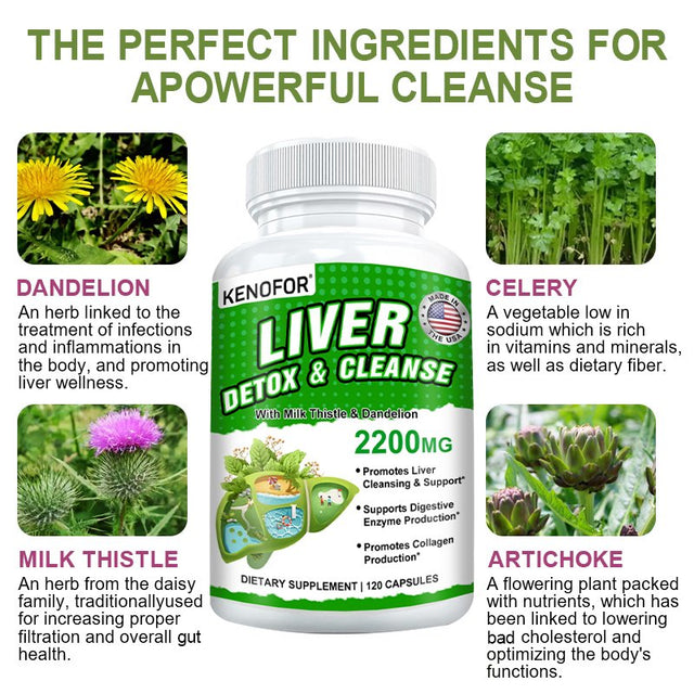 KENOFOR Liver Cleanse Detox & Repair for Liver Detoxification, Digestion and Cleansing - Liver Support Supplement with Milk Thistle, Turmeric, Ginger, Dandelion and More.