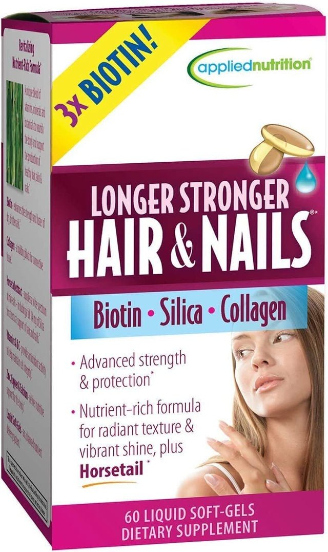 Applied Nutrition Vitamin Supplement Longer Stronger Hair and Nails 60 Soft Gel with Pill Case