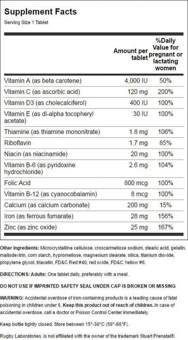 Rugby Prenatal Vitamins Tablets, 100 Count