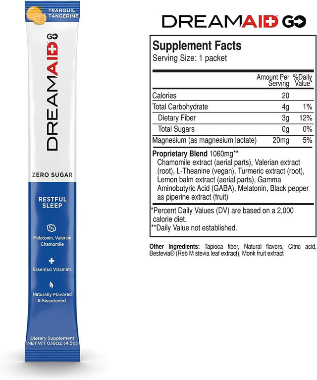 Sleep Aid Drink Mix, Dreamaid, Melatonin, Chamomile - Helps Adults Fall Asleep Faster, Sleep Longer and Wake up Feeling Rejuvenated, Zero Sugar & Keto Friendly, 14 Count(Pack of 1)