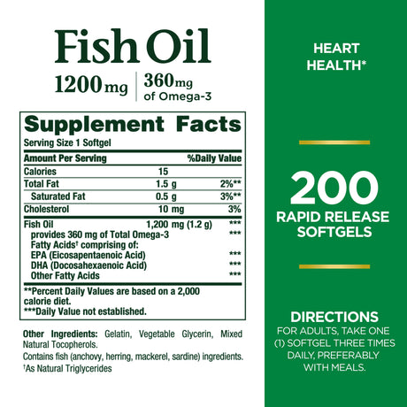 Nature'S Bounty Fish Oil with Omega 3 Softgels, 1200 Mg, 200 Ct