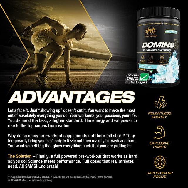 Gold Series Domin8 | Pre-Workout Superfuel - Full Dose Preworkout - 520 G - Peach Mango Punch