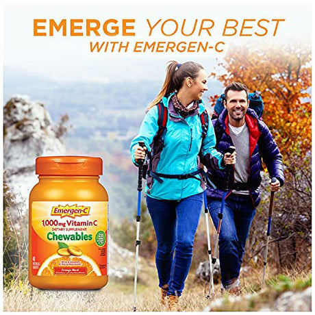 Emergen-C Chewable Vitamin C 1000Mg, with B Vitamins and Antioxidants Tablet (40 Count, Orange Blast Flavor), Dietary Supplement