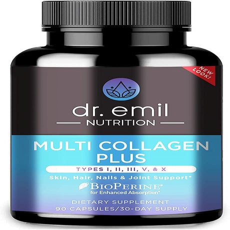 Dr. Emil Nutrition Multi Collagen plus Pills (Type I, II, III, V, X) for Anti-Aging, Hair, Skin, Nails and Joint Support, 30 Day Supply