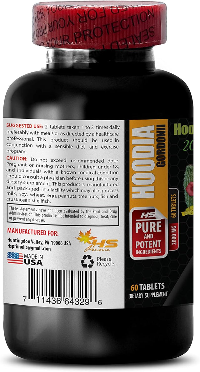 Appetite Suppressant Night Time - HOODIA GORDONII 2000MG - Powerful Appetite SUPPRESSANT - Natural Extra Strength Formula - Metabolism Booster - 1 Bottle (60 Tablets)