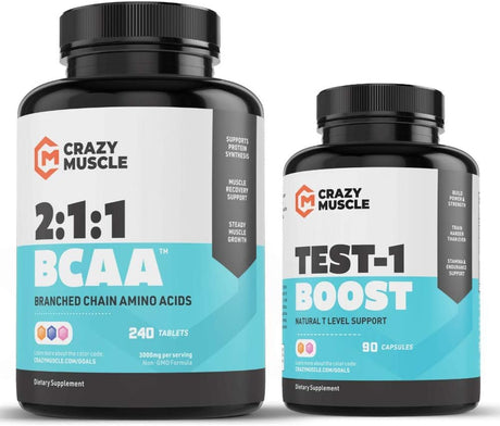 Crazy Muscle the Basics: Test 1 Boost Is a Must-Have with BCAA (2 Month Supply)