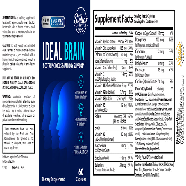 5 Pack Ideal Brain, Support Healthy Brain Function-60 Capsules X5