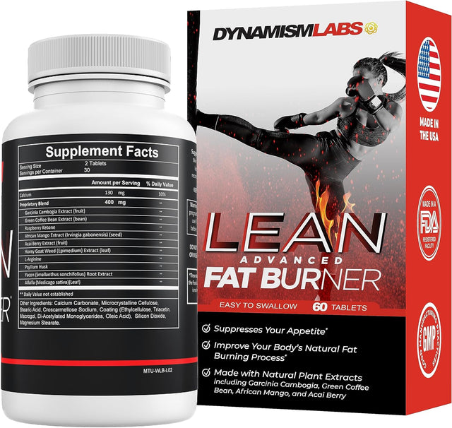 Dynamism Labs Lean Advanced Fat Burner | Garcinia Cambogia Extract, Green Tea Extract, Raspberry Ketone | Made in USA (60 Tablets)