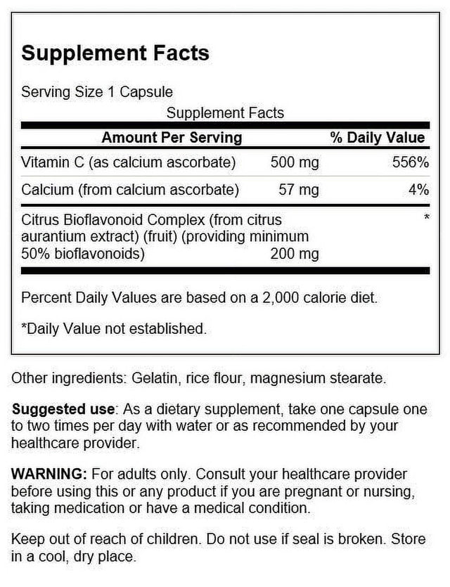 Swanson Buffered Vitamin C with Bioflavonoids 500 Mg 100 Capsules