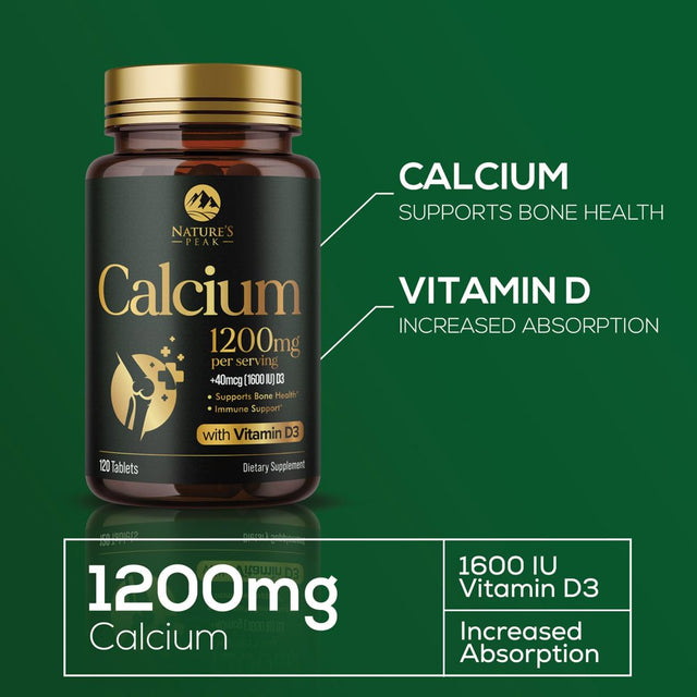 Nature'S Calcium 1200 Mg with Vitamin D3, Bone Health & Immune Support for Women & Men, Calcium Supplement Made with Extra Strength Vitamin D for Carbonate Absorption Dietary Supplement - 120 Tablets