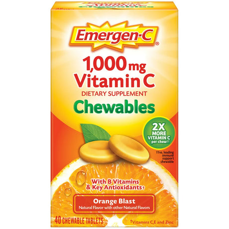 Emergen-C 1000Mg Vitamin C Dietary Supplement Chewables, Orange Blast, 40 Ct