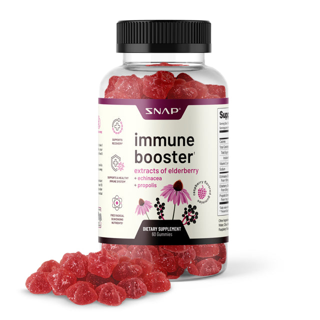 Snap Supplements Elderberry Immune Booster Gummies - Vitamin C, Propolis, Echinacea Extract for Kids & Adults - 60 Gummy