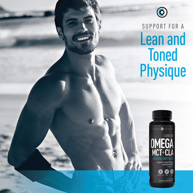 Lean CORE Omega MCT + CLA - Stimulant Free Health Formula, Lean Muscle & Toned Physique, Omega 3-6-9 Fatty Acids - Flaxseed Fish Oil- Coconut Oil- Keto Friendly 30 Day Supply (90 Softgels)