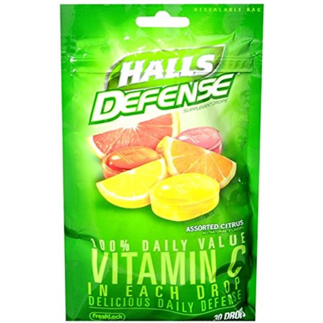 Halls Defense Vitamin C Assorted Citrus Supplement Drops (Pack of 7)