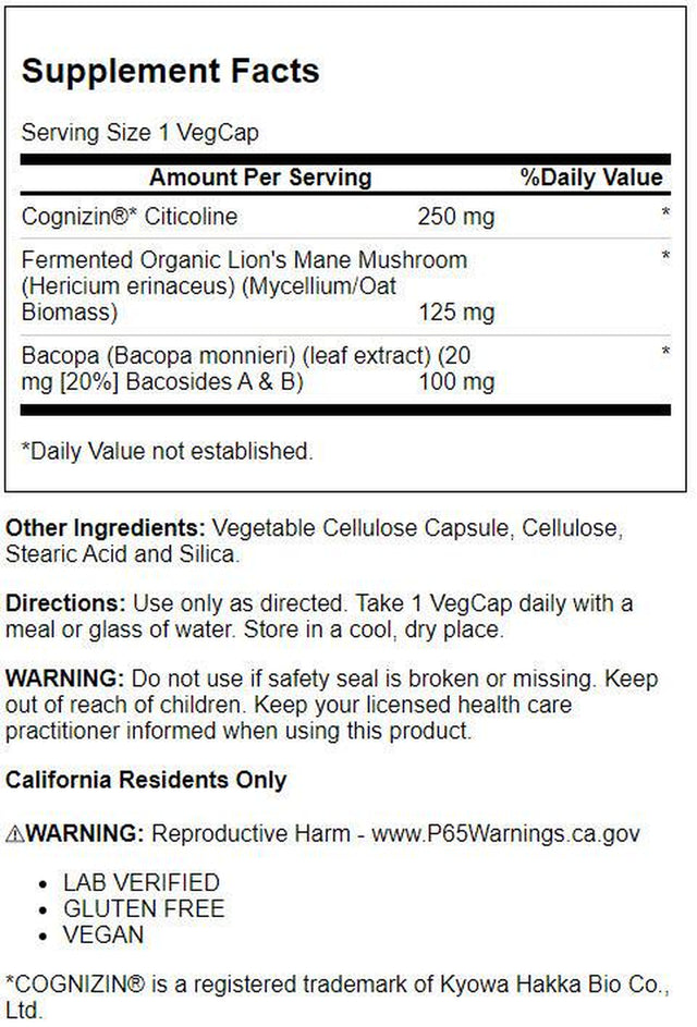 Solaray Sharpmind Focus, Mental Alertness Nootropic Supplement, Memory Support, Each Capsule with Cognizin Citicoline, Vegan, 60 Day Money Guarantee, 30 Serv 30 Vegetarian Capsules Pills