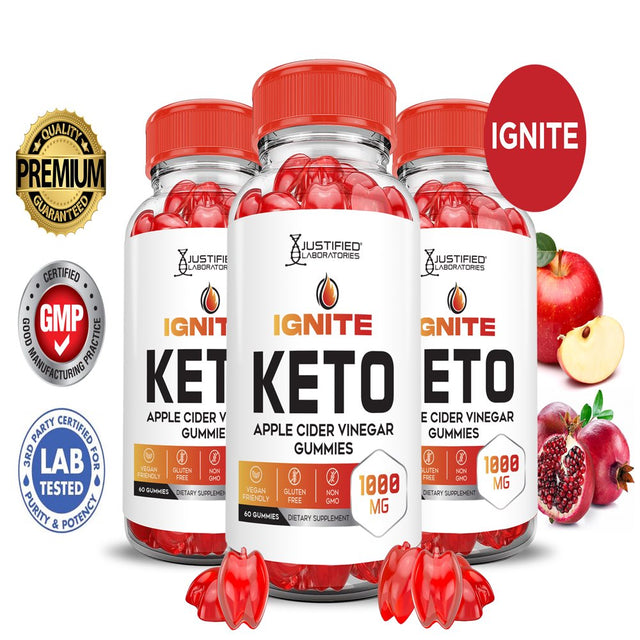 (3 Pack) Ignite Keto ACV Gummies 1000MG Dietary Supplement 180 Gummys