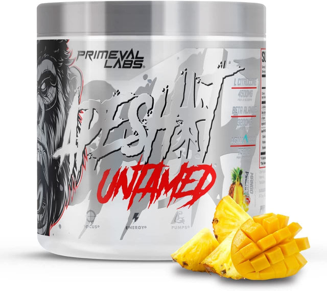 Primeval Labs Ape Untamed Pre Workout Energy Drink Powder | Max Support for Pumps & Focus | Nitric Oxide Production Preworkout Energy with L-Citrulline, Beta Alanine, Mango Pineapple 40 Servings