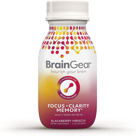 Braingear Brain Booster Natural Nootropic Supplement - Blackberry Hibiscus 4.5 FL OZ (Pack of 2)