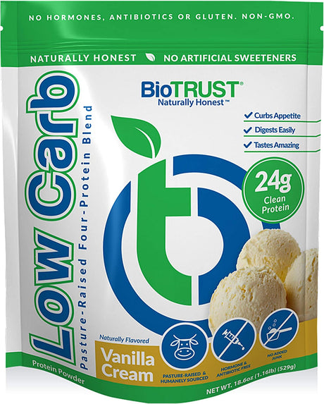 Biotrust Low Carb Protein Powder – Natural and Delicious Whey & Casein Blend from Grass-Fed Hormone Free Cows – Non GMO, Soy Free, Gluten Free, Hormone Free (Vanilla)