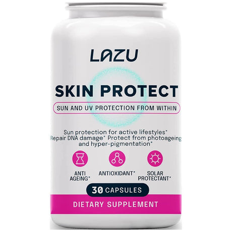 LAZU Skin Protect Enhanced Skin & Sun Protection, Photoaging & Hyper-Pigmentation, Polypodium Leucotomos Extract (PLE) 250Mg, plus Nicotinamide & Vitamins, Improved Bioavailability 30 Caps, 1 Month