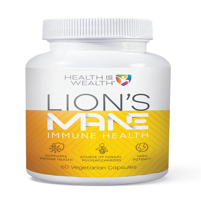 Health IS Wealth LION'S MANE Organic Mushroom Extract I Improves Immune Health and Cognitive Brain Booster Nootropic Supplement (60 Vegetarian Capsules)