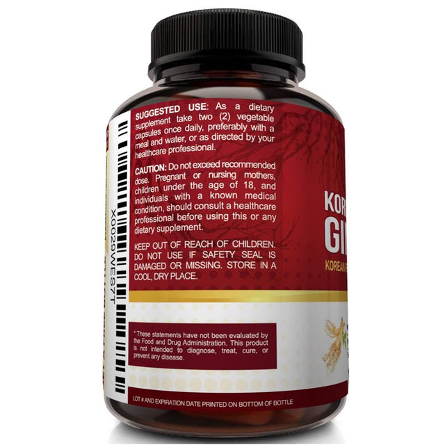 Nutriflair Korean Panax Ginseng Supplement for Energy Focus Libido Support 120 Vegetable Capsules