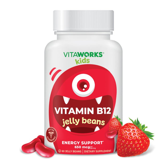 Vitaworks Vitamin B12 Jelly Beans for Kids, Dietary Supplement for Energy Support, 60 Jellies