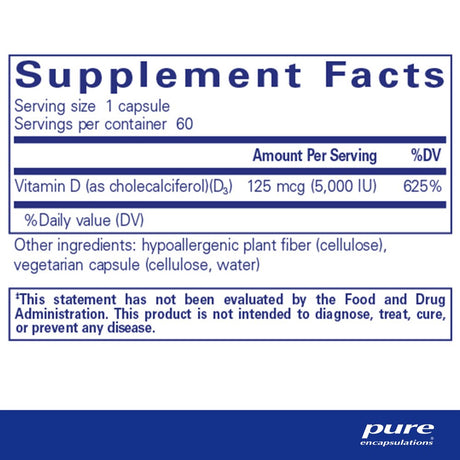 Pure Encapsulations Vitamin D3 125 Mcg (5,000 IU) | Supplement to Support Bone, Joint, Breast, Prostate, Heart, Colon and Immune Health* | 60 Capsules