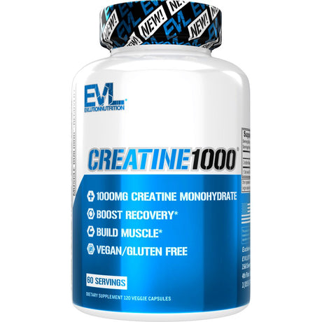 Creatine Monohydrate Pills 120Ct - EVL Nutrition Muscle Builder & Recovery Supplement - Creatine Capsules 1000Mg