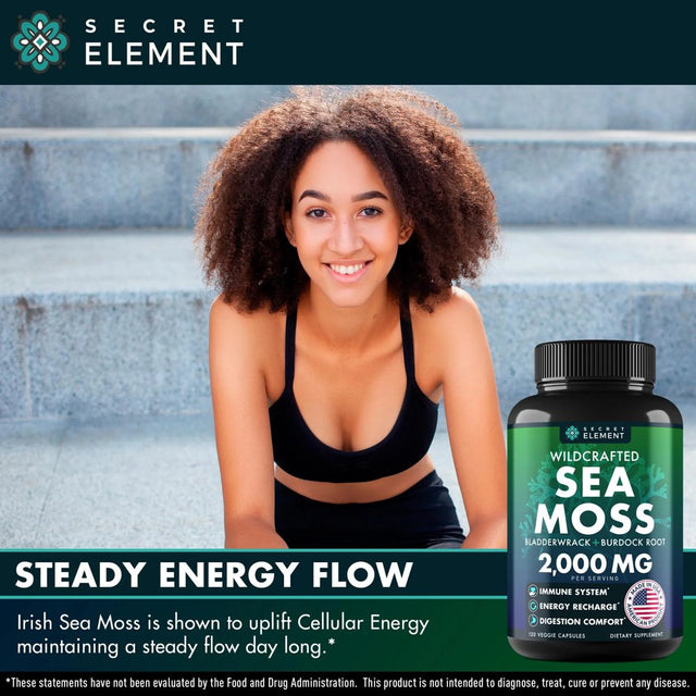 Sea Moss Capsules - Irish Sea Moss Advanced with Burdock Root, Bladderwrack Muira Puama for Immunity, Gut, Energy - Superfood Sea Moss Supplements W/Raw Sea Moss Powder - 120 Irish Seamoss Pills