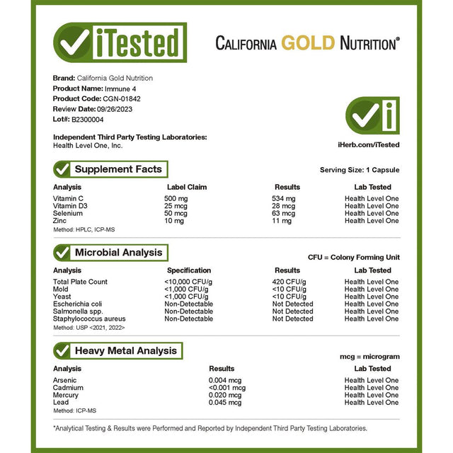 California Gold Nutrition Immune 4, Immune System Support, 60 Veggie Capsules