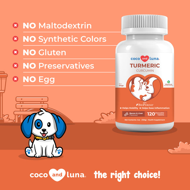 Coco and Luna Turmeric Anti-Inflammatory for Dogs - 120 Chewable Tablets