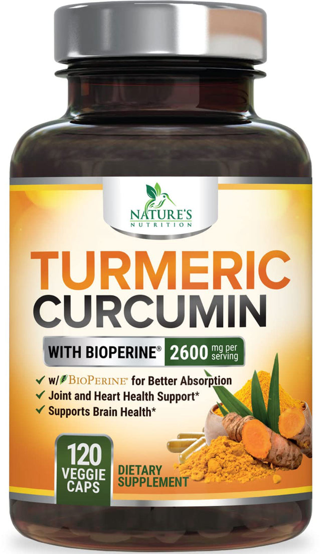 Turmeric Curcumin with Bioperine 95% Standardized Curcuminoids 2600Mg - Black Pepper for Max Absorption, Vegan Joint Support, Nature'S Tumeric Extract, Herbal Supplement, Non-Gmo - 120 Capsules