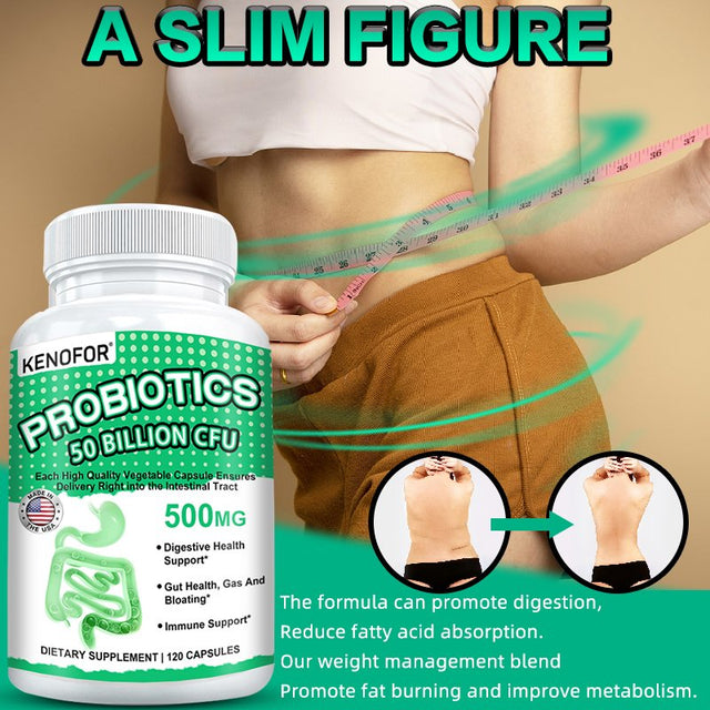 KENOFOR Probiotic 50 Billion for Women and Men, with Lactobacillus Acidophilus, for Digestive, Colon and Immune Support, Daily Gas Relief, Dairy-Free