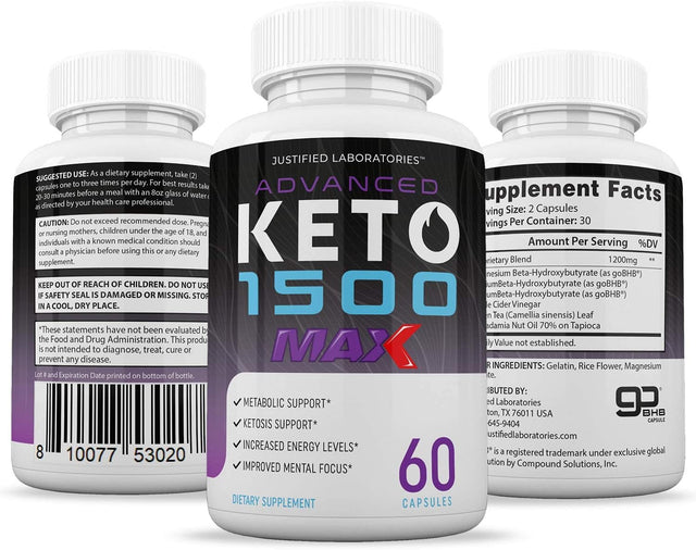 (2 Pack) Advanced Keto 1500 Max 1200MG Pills Includes Apple Cider Vinegar Gobhb Exogenous Ketones Advanced Ketogenic Supplement Ketosis Support for Men Women 120 Capsules