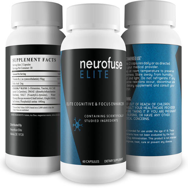 Neurofuse Elite Powerful Focus & Memory Nootropic Pill - Formula Helps Support Memory, Cognitive Function, Focus & Clarity - Reduce Brain Fog & Fatigue - 60 Count