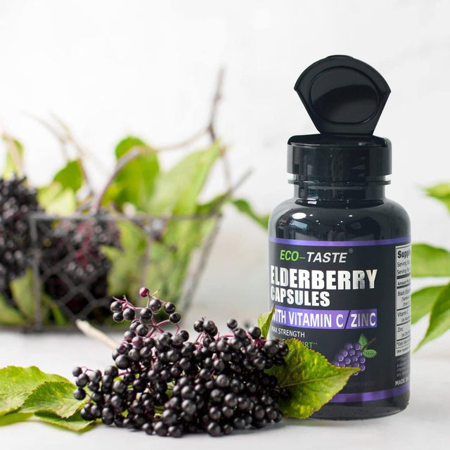 Elderberry Capsules with Zinc & Vitamin C - 120 Capsules, Sambucus Elderberries for Immune Support, Skin Health - Veggie Caps