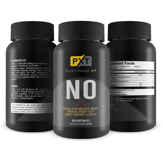 Platinum XT N.O. - Nitric Oxide Supplement - Premium Muscle Building Nitric Oxide Booster with L-Arginine - Boost Energy, Stamina, Endurance, and Strength - Pre Workout - 60 Capsules