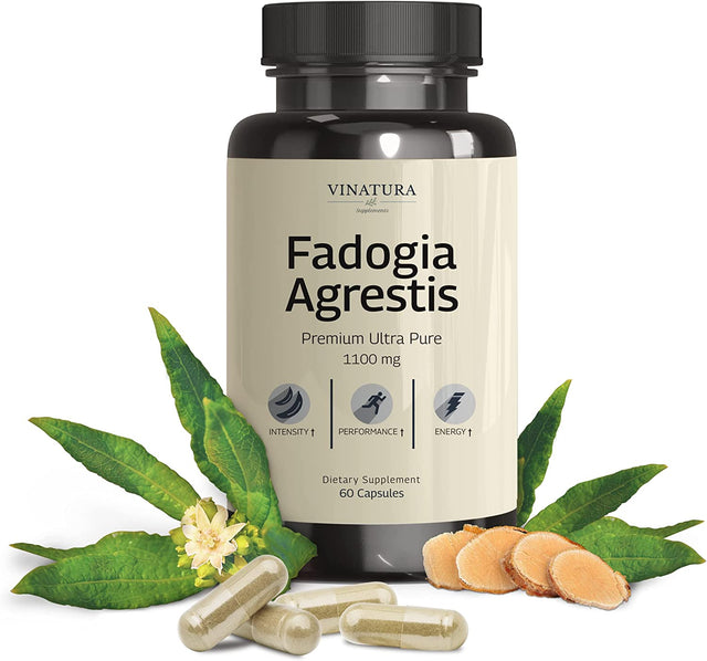 Fadogia Agrestis 1100Mg per Serving - Premium Ultra Pure **USA Made and Tested** Most Intense in Market - Promote Healthy Performance Levels, Energy - (60 Capsules) by Vinatura Supplements