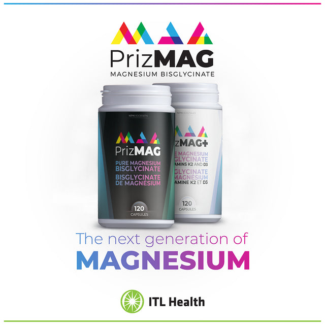 ITL Health MAG365 Prizmag plus Pure Magnesium Bisglycinate Pullulan Vegan Capsules | Including Vitamin K2 and D3 | Support Healthy, Normal Bones, Teeth and Nervous System | 90 Count