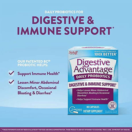 Digestive Advantage Probiotics for Digestive Health, Daily Probiotics for Women & Men, Support for Occasional Bloating, Minor Abdominal Discomfort & Gut Health, 80Ct Capsules