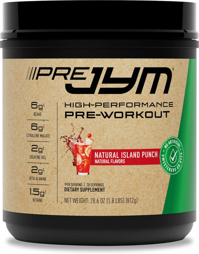 JYM Supplement Science Pre JYM Pre Workout Powder - Bcaas, Creatine HCI, Citrulline Malate, Beta-Alanine, Betaine, and More Naturally Flavored Island Punch Flavor, 30 Servings