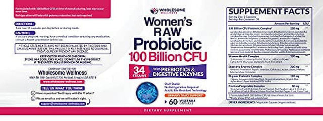 Dr. Formulated Raw Probiotics for Women 100 Billion Cfus with Prebiotics, Digestive Enzymes, & UT Support, Approved Women'S Probiotic for Adults, Shelf Stable Probiotic Supplement Capsules