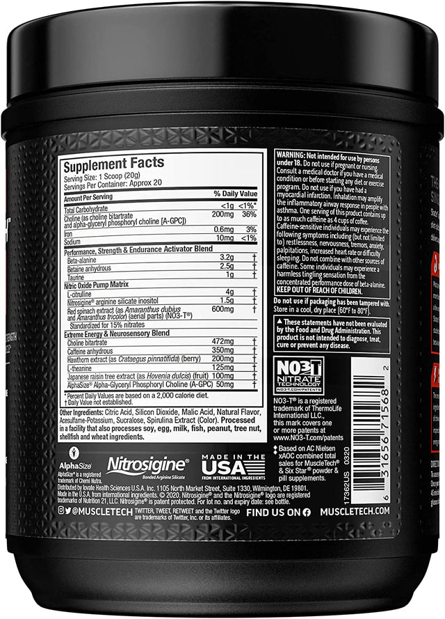 Pre Workout Powder Muscletech Shatter Pre-Workout Preworkout Powder for Men & Women Preworkout Energy Powder Drink Mix Sports Nutrition Pre-Workout Products | Sour Blue Razz (20 Servings)