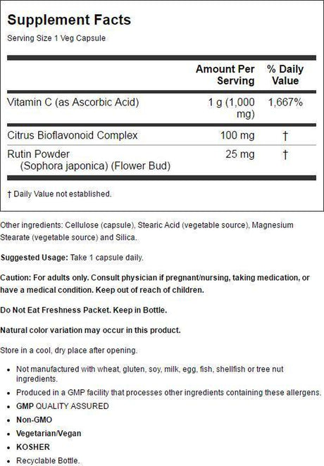 NOW Supplements, Vitamin C-1,000 with 100 Mg of Bioflavonoids, Antioxidant Protection*, 100 Veg Capsules