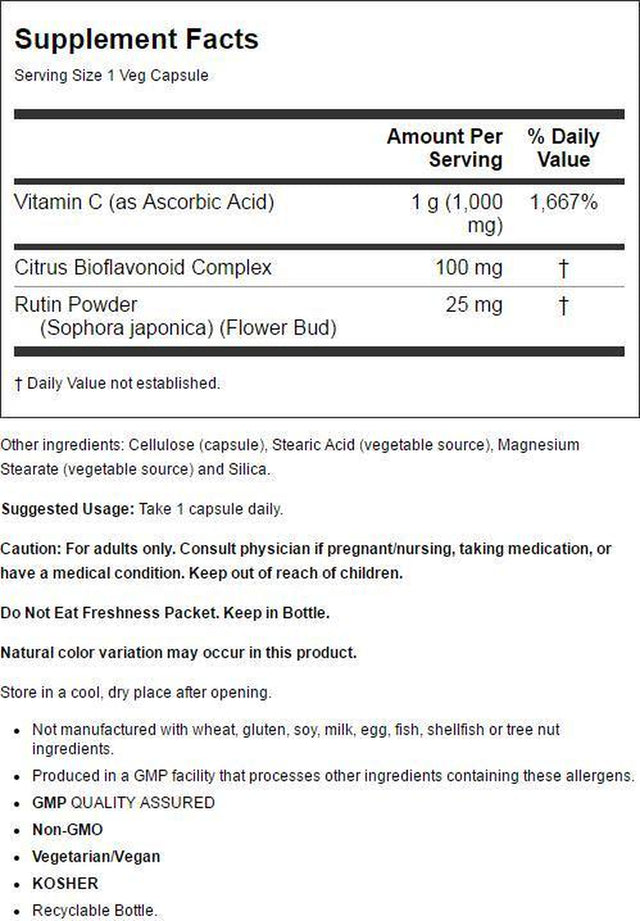 NOW Supplements, Vitamin C-1,000 with 100 Mg of Bioflavonoids, Antioxidant Protection*, 100 Veg Capsules