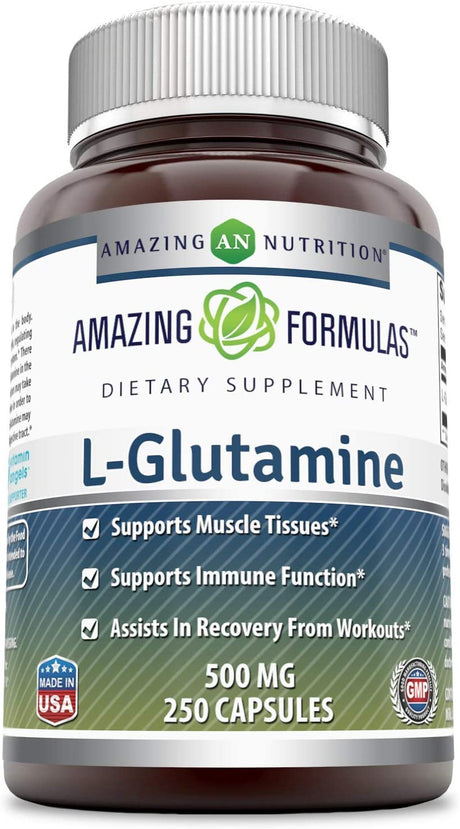 Amazing Formulas L-Glutamine Supplement | 500 Mg | 250 Capsules | Non-Gmo | Gluten Free | Made in USA