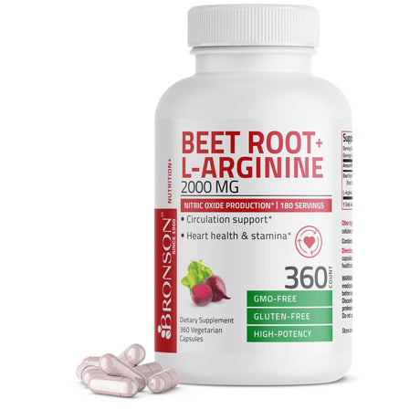 Bronson Beet Root + L-Arginine 2000 MG Nitric Oxide Production - Non-Gmo, 360 Vegetarian Capsules