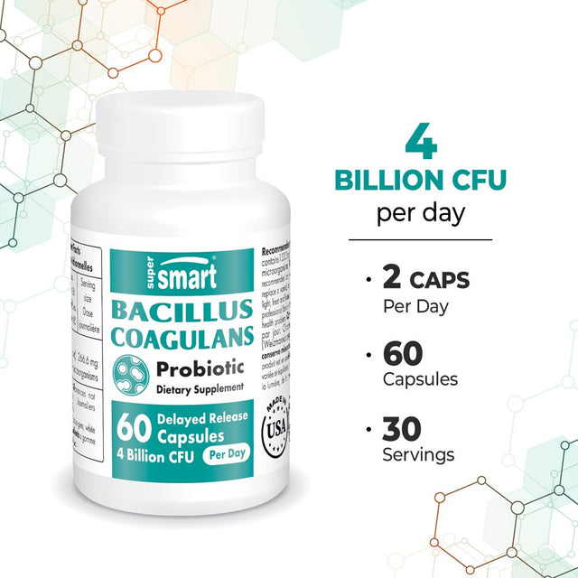 Supersmart - Bacillus Coagulans Probiotic 4 Billion CFU per Day (Lactobacillus Sporogenes) - Healthy Gut Flora - Digestive Health | Non-Gmo & Gluten Free - 60 Delayed Released Capsules